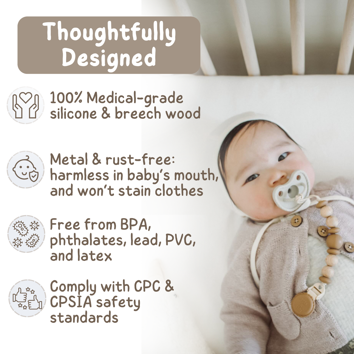 Silicone beaded pacifier clips