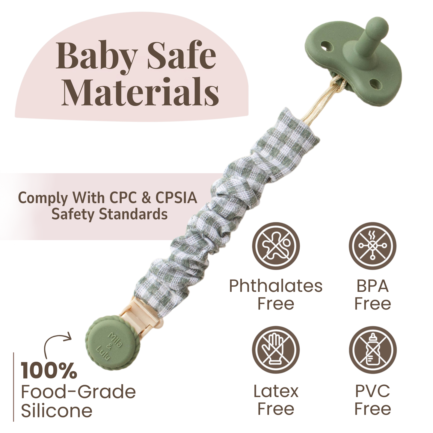 Metal-Free Muslin Cotton and Silicone Pacifier Clips