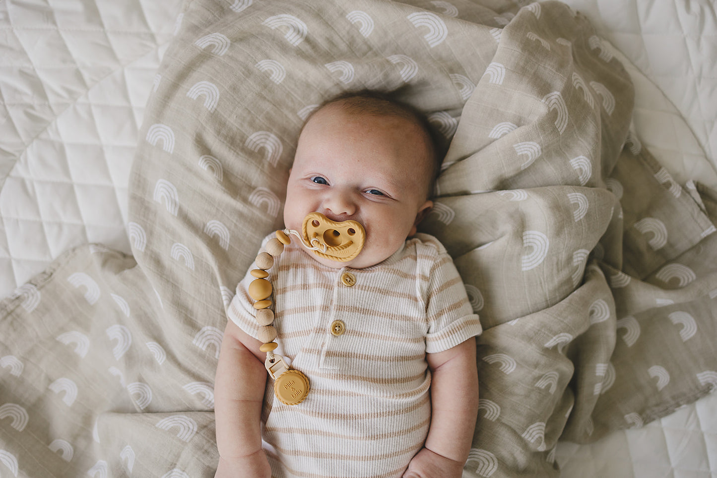 Mila and Lulu baby silicone pacifiers and clips sets. Non-toxic
