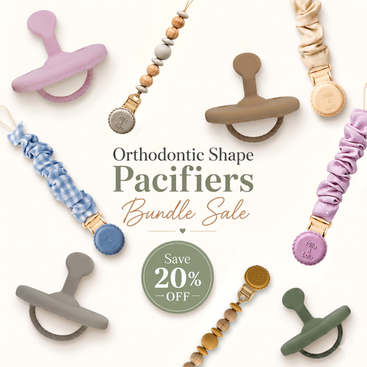 Mila & Lulu Orthodontic Baby Starter Bundle — 2 BPA-free silicone pacifiers and 2 metal-free clips, Save 20%