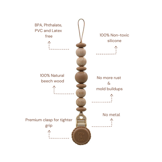 Metal-Free Beaded Silicone and Breech Wood Pacifier Clips
