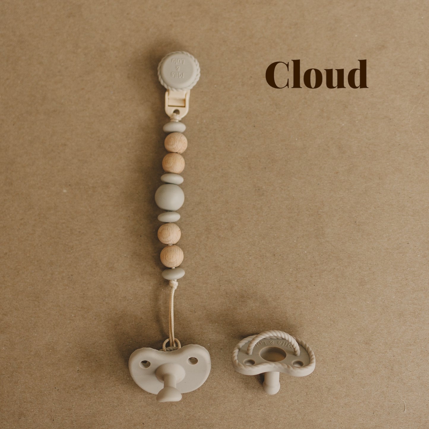 Silicone non-toxic rust free pacifier clip set in color Cloud
