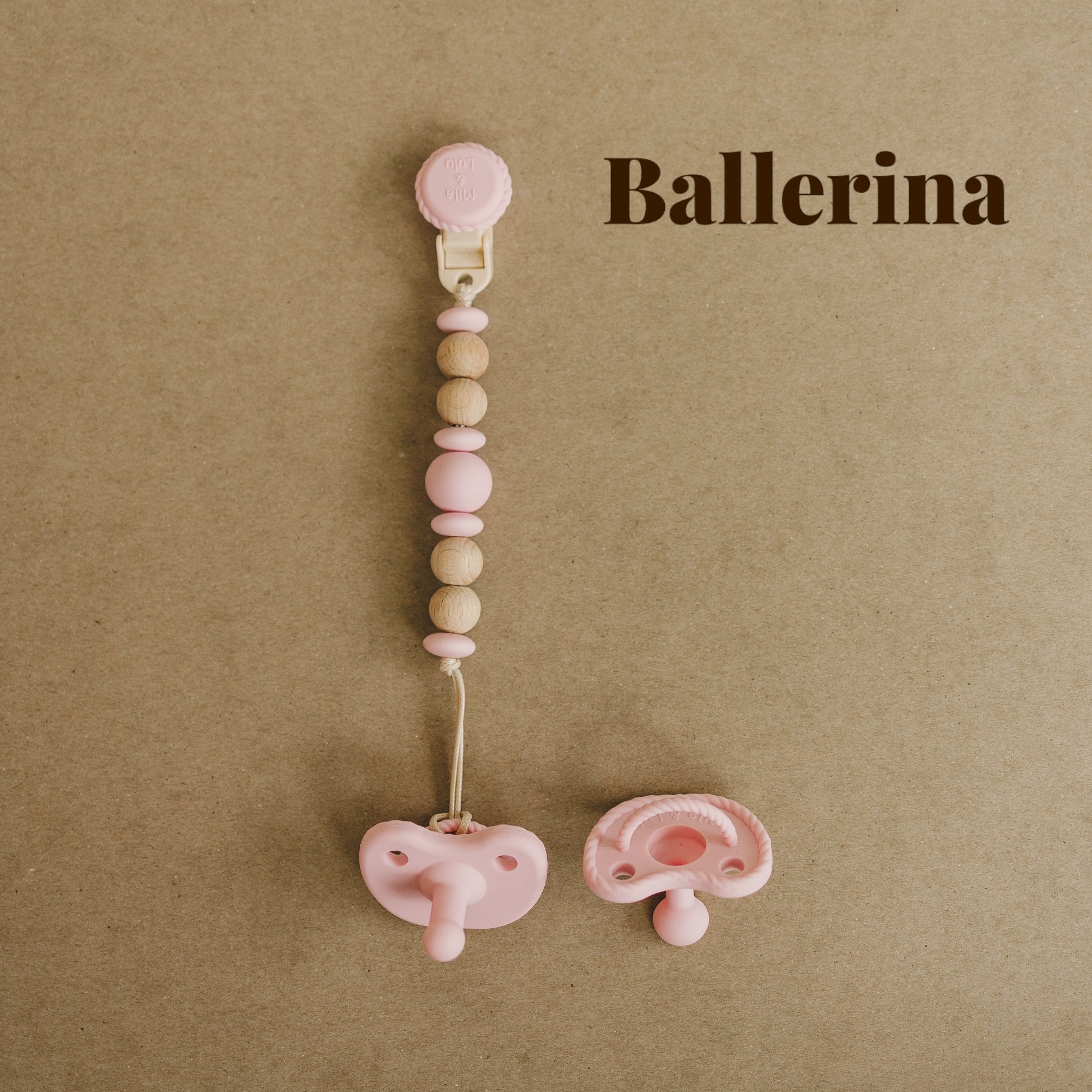 Silicone non-toxic rust free pacifier clip set in color Ballerina
