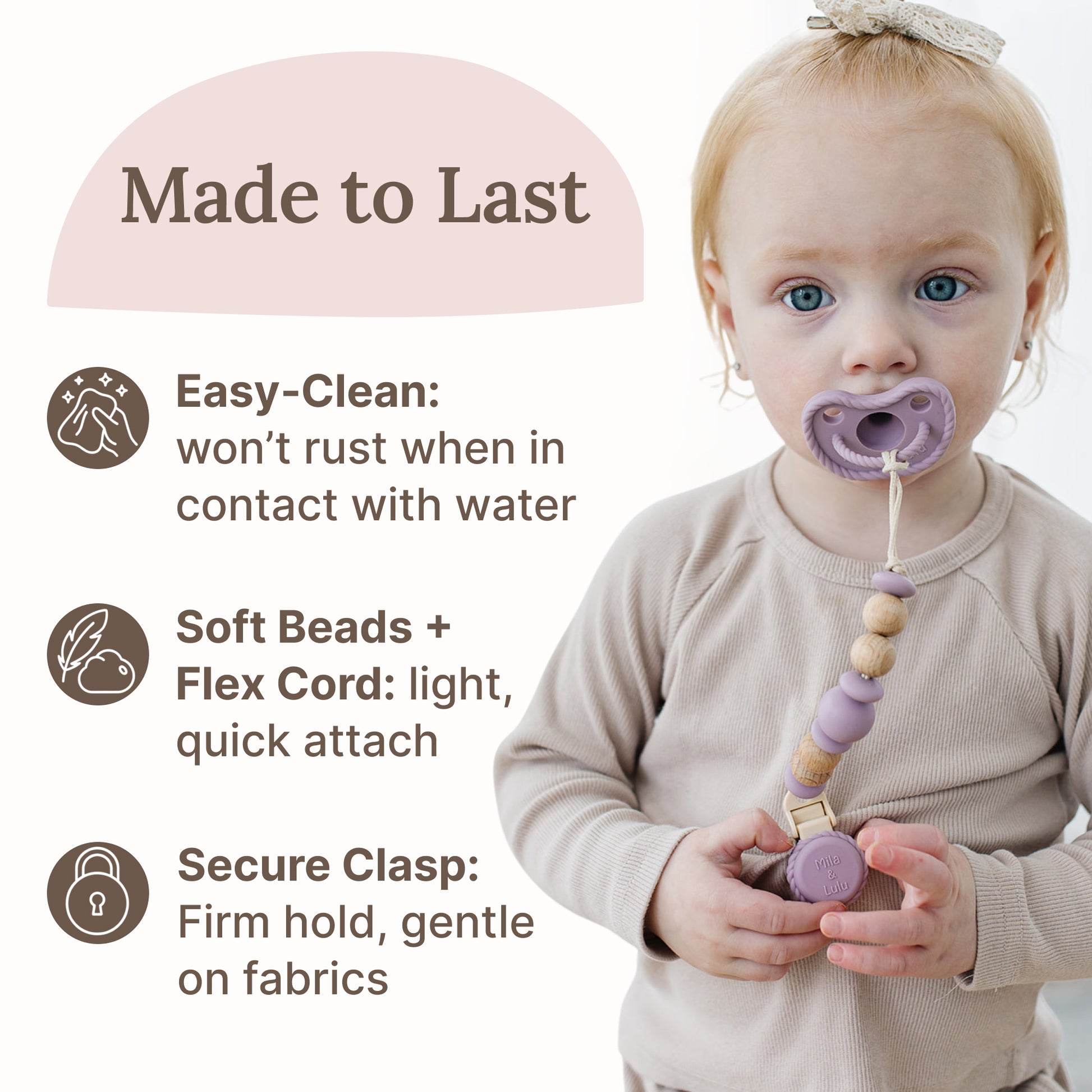 Mila & Lulu pacifier clips, metal free pacifier clip, silicone pacifier clip and best pacifier clip