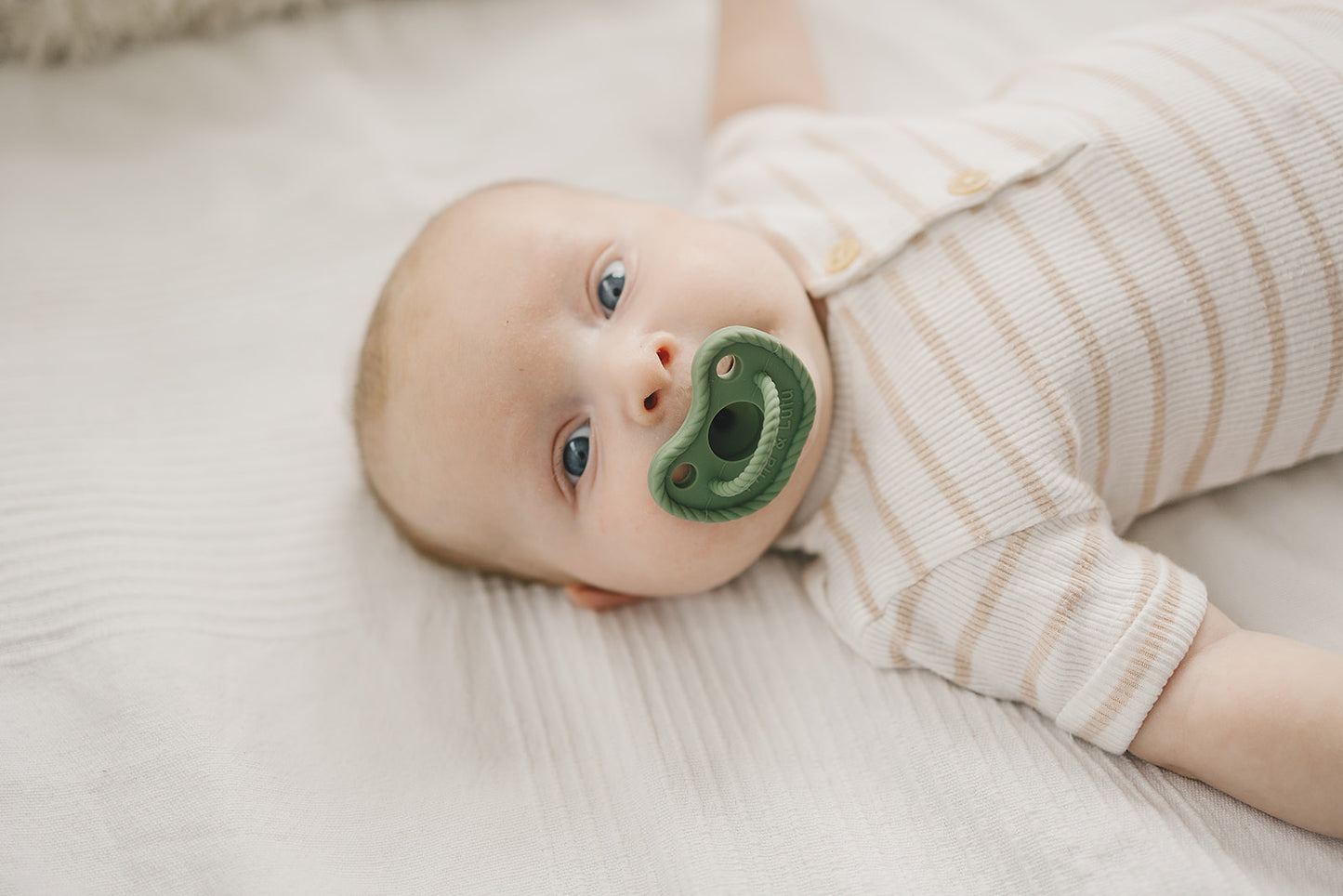 Mila and Lulu one piece design silicone pacifier for newborns in color Olive