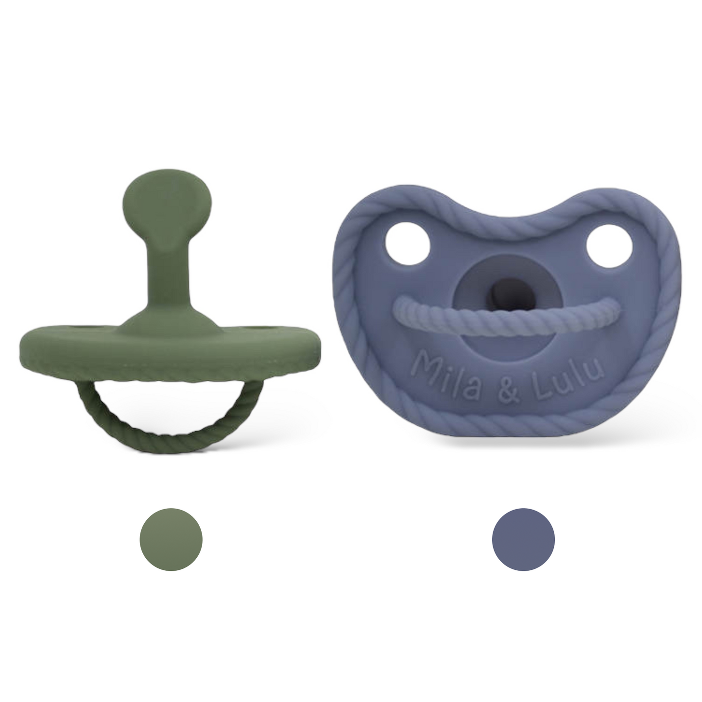 Mila & Lulu baby dummies, silicone pacifiers, olive and ocean