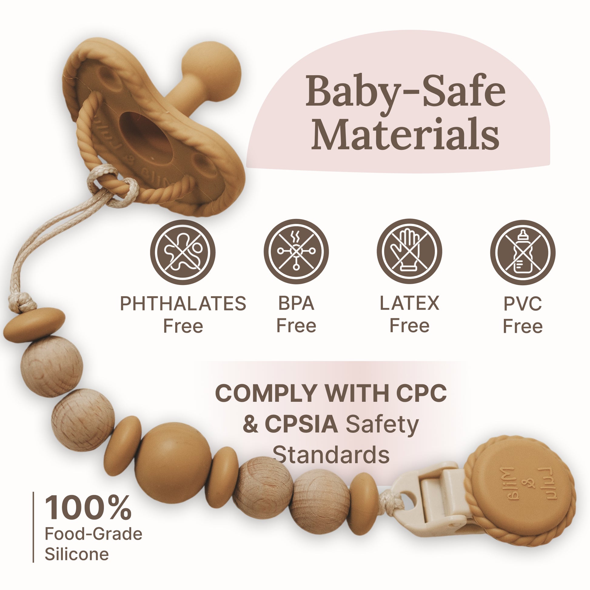 Mila & Lulu pacifier clips. Non toxic pacifier clip, metal free pacifier clips ans safe pacifier clips